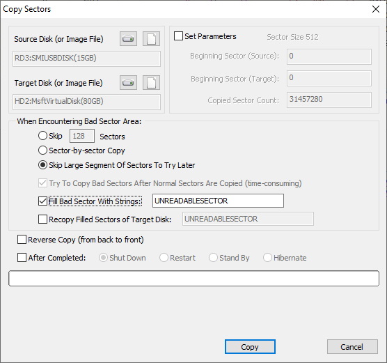 image hard drive with bad sectors