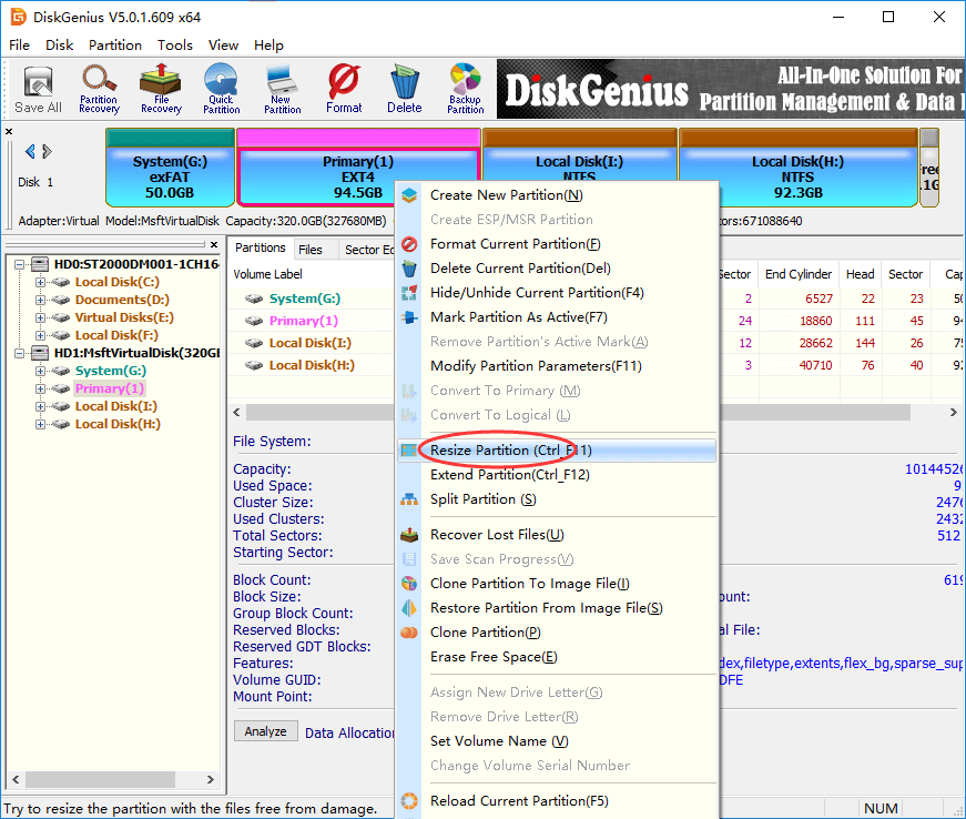 resize ext4 windows 10