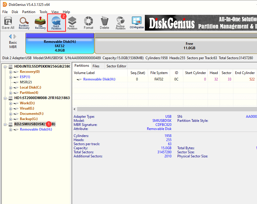 How restore USB back to full capacity?