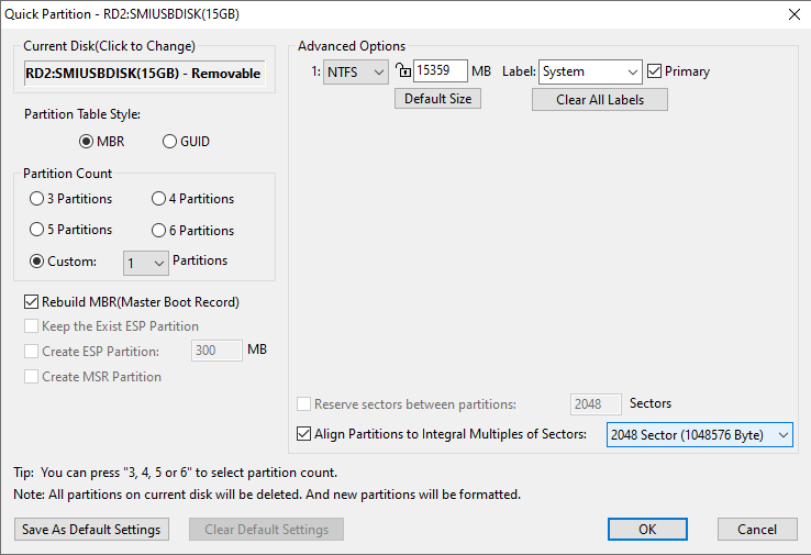 How to restore USB drive back to full capacity