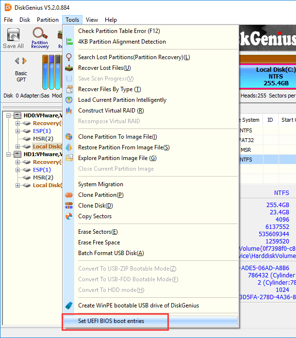 manage EFI/UEFI boot options from Windows