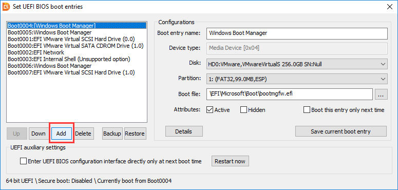 manage EFI/UEFI boot options from Windows