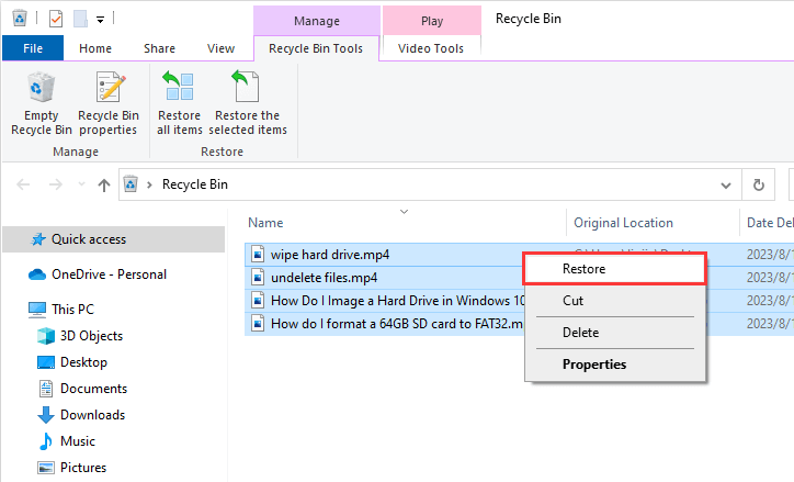 Recover deleted videos from PC