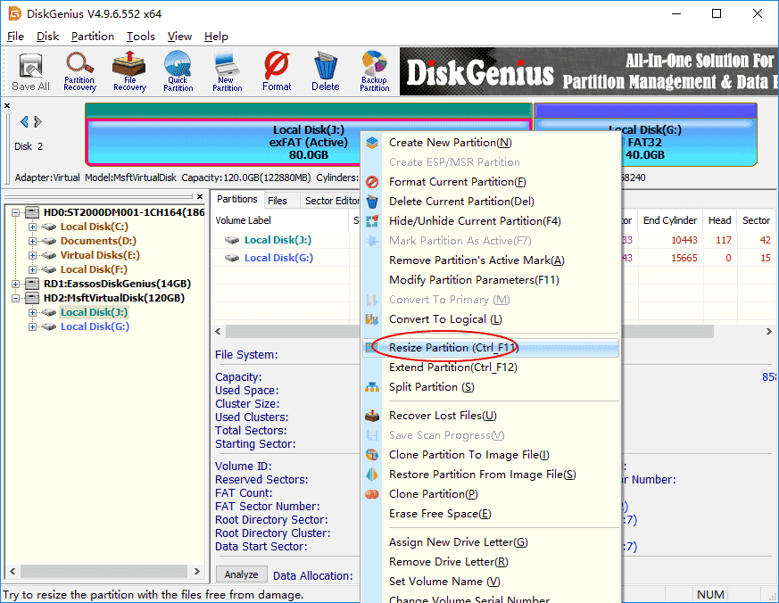 change partition size