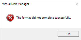 The format did not complete successfully