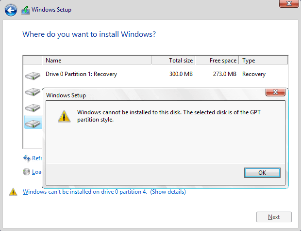 Fixed: The Selected Disk the GPT Partition