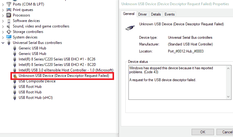 Fixed: Unknown Device (Device Descriptor Request in Win10