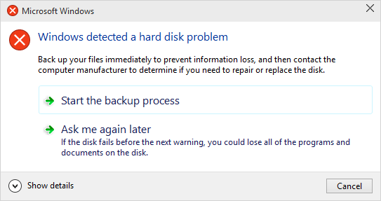 hard hard disk drive error vista