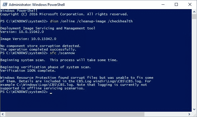 windows use command prompt to check for corrupted files