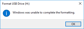 Windows was unable to complete the format