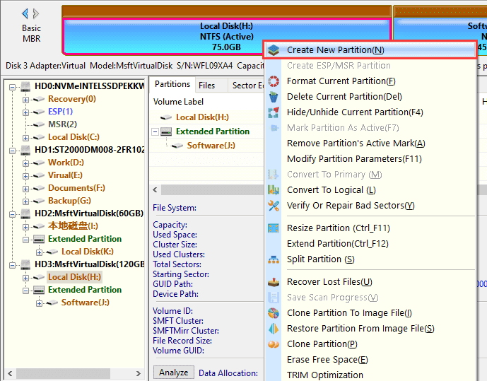 partition SSD