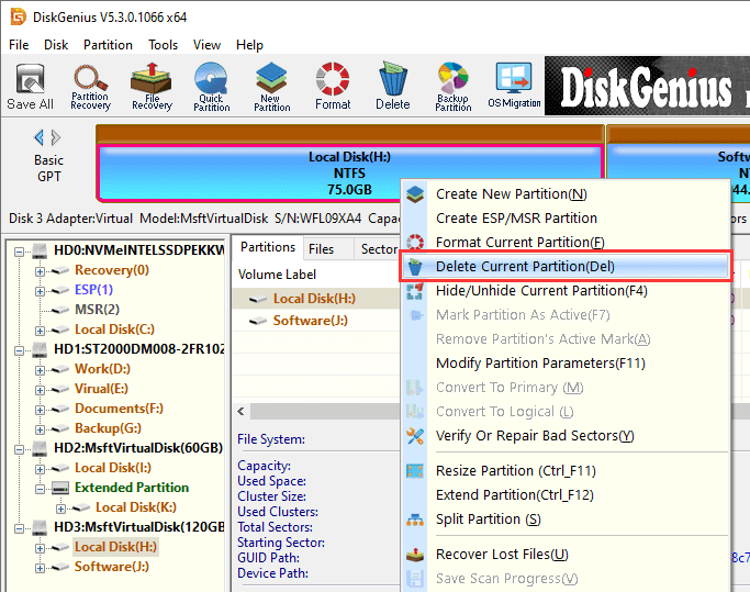 delete partition from SD card