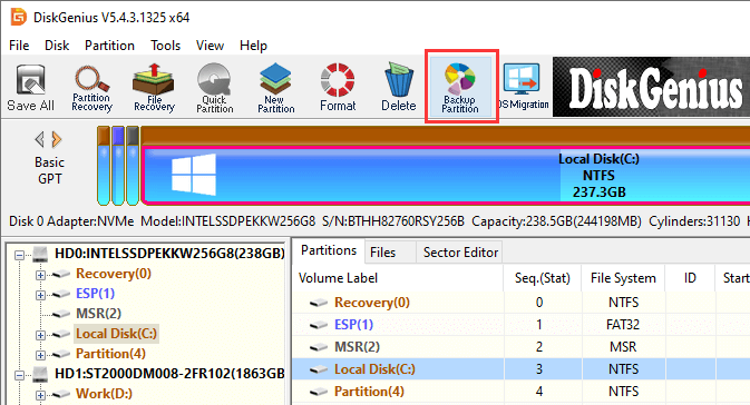 Partition backup