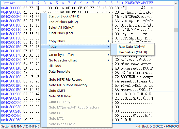 Sector Editor Shortcut Menu