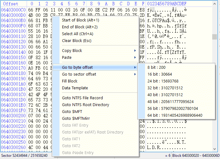 Sector Editor Shortcut Menu