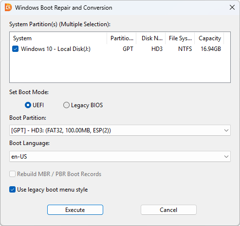 Windows Boot Repair and Conversion